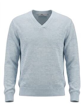 Inis Meáin 100% Linen Blue V-Neck Knit Pullover Sweater Women Size L